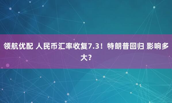 领航优配 人民币汇率收复7.3！特朗普回归 影响多大？